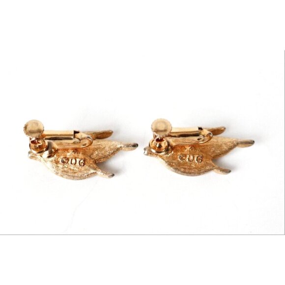 Vintage Earrings Clip On Dolce Gabbana Green Enamel Paint Gold Toned Designer - Picture 3 of 6